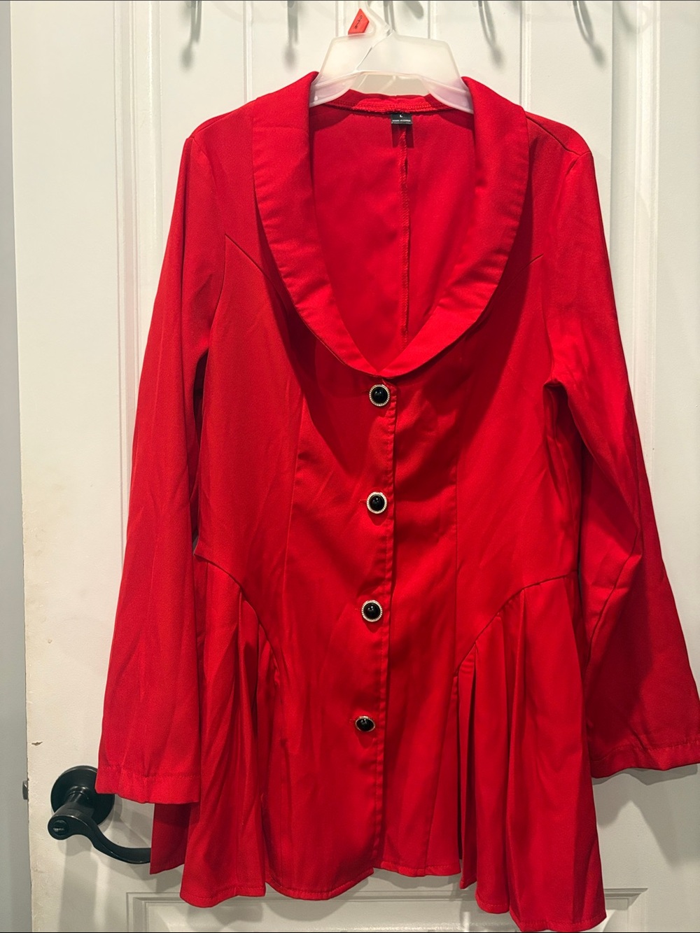 Red Womenโs Peplum Button Front Dress Jacket